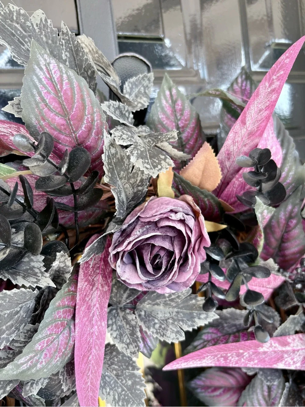 Purple & Black Halloween Wreath with Rose Accents